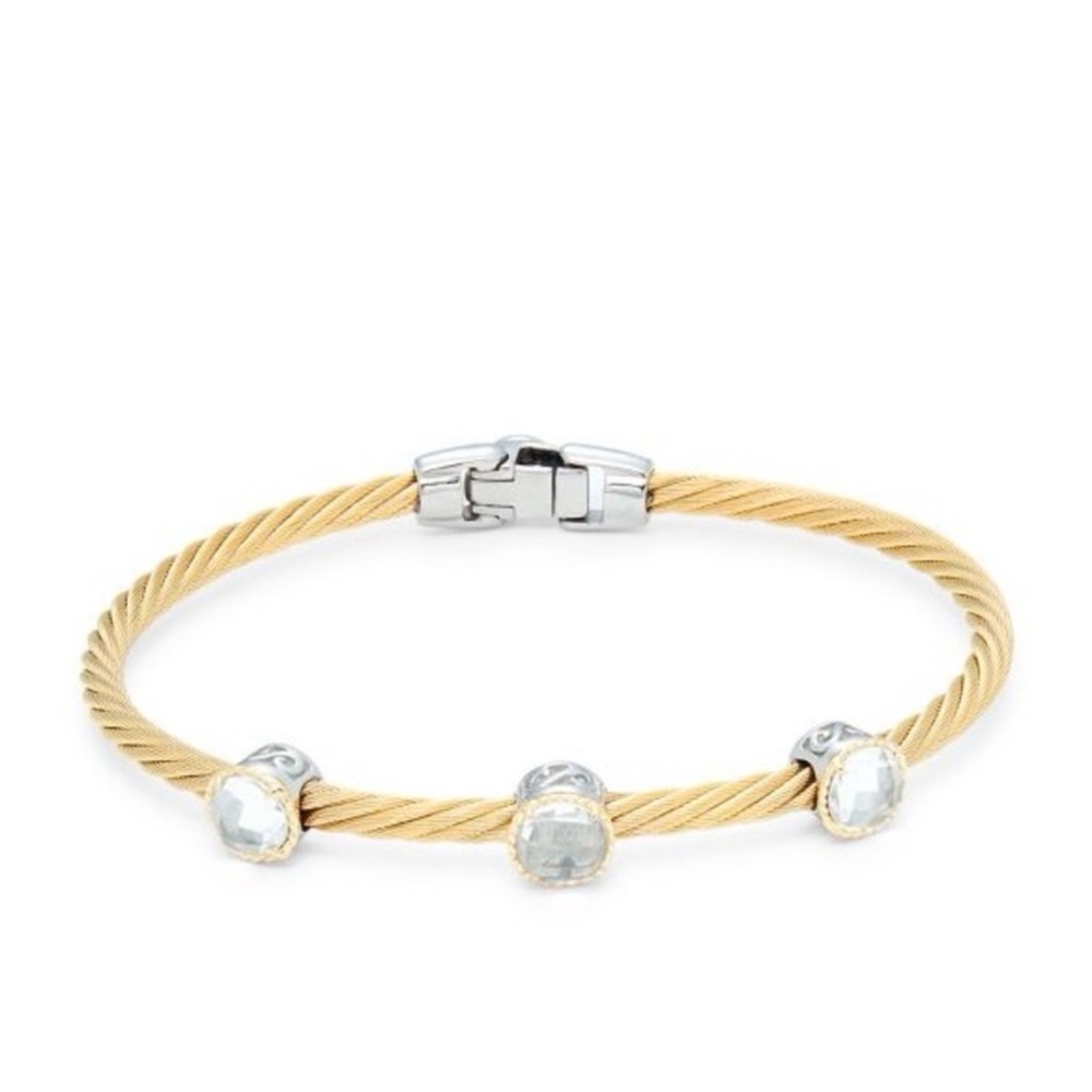 charriol stainless steel and 18k gold white topaz cable bracelet